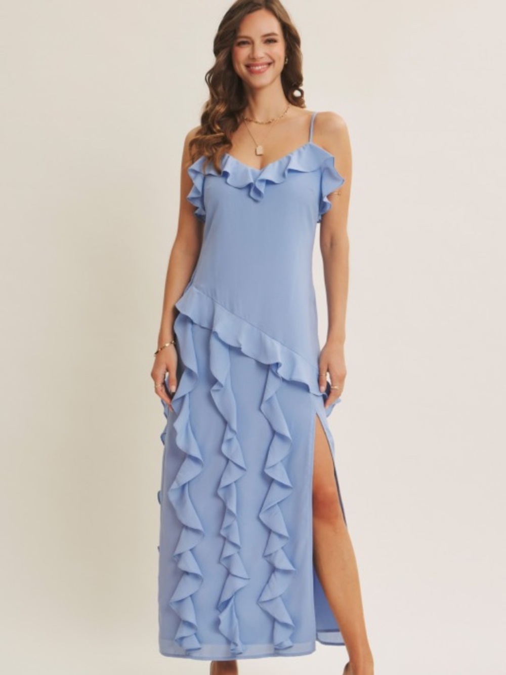 Hint Of Allure Ruffle Detailed Slit Maxi Dress
